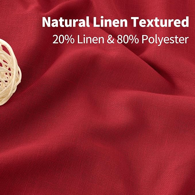 YoungsTex Red Linen Curtains 90 Inches Length for Living Room, Light Filtering Drapes Privacy with Grommet for Christmas Bedroom Dining Room, 2 Panels, 52 X 90 Inch