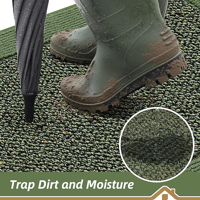 BEQHAUSE Indoor Door Mat 24" x 60", Dirt Trapper Door Mats Non-Slip Entryway Rugs Washable, Resist Dirt Absorbent Welcome Mat, Low Profile Floor Mats for Front Back Door and Entryway, Green