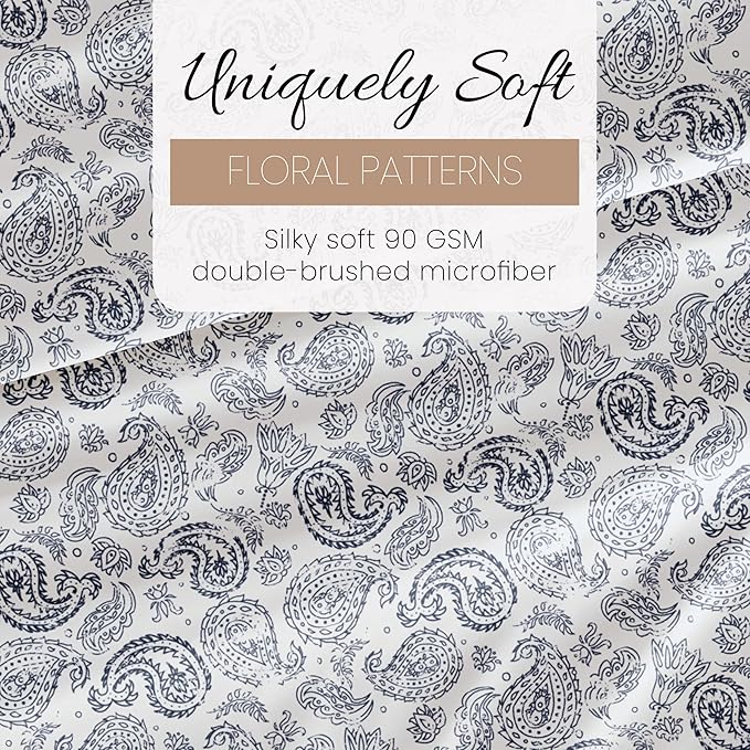 Linen Market Double-Brushed Patterned Microfiber Queen Sheet Set 4 Piece – Oeko-TEX Certified Ultra Soft & Wrinkle-Free - 16" Deep Pocket Sheets - Easy Care Queen Size - Coarse Paisley Navy