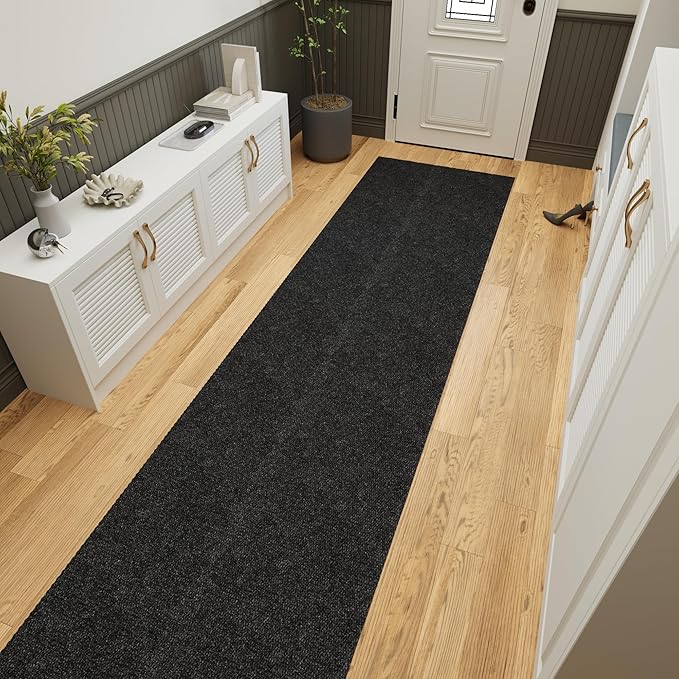 Ottomanson Commercial Scrape Rib Entry Mat – Heavy Duty Ribbed Floor Mat for High Traffic – Non Slip Rubber Back, Waterproof – Indoor Outdoor Use for Offices, Schools, Lobbies, 2' x 38', Black