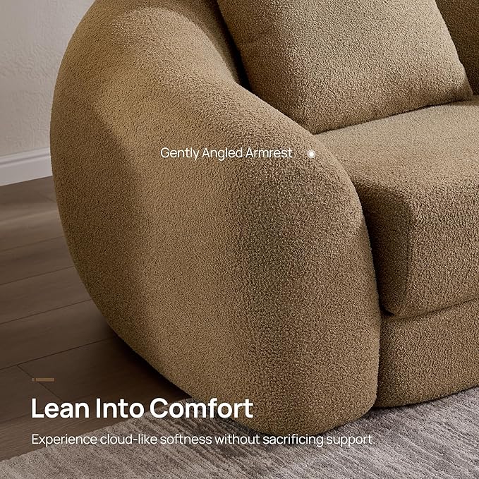 SICOTAS Curved Sofa Couch Bed for Living Room Convertible Futon Cloud Boneless Sleeper Chair Pull Out Floor Couch with Deep Seat Sofa Set Foam No Assembly Required for Bedroom Apartment Office, Brown