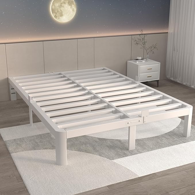 ITIMIDI 10 Inch Full White Bed Frames with Metal Gaskets,Metal Platform Bed Frame Full Size, Heavy Duty Steel Support 3000 LBS, No Box Spring Needed, Anti-Slip Mattress Stopper, Easy Assembly