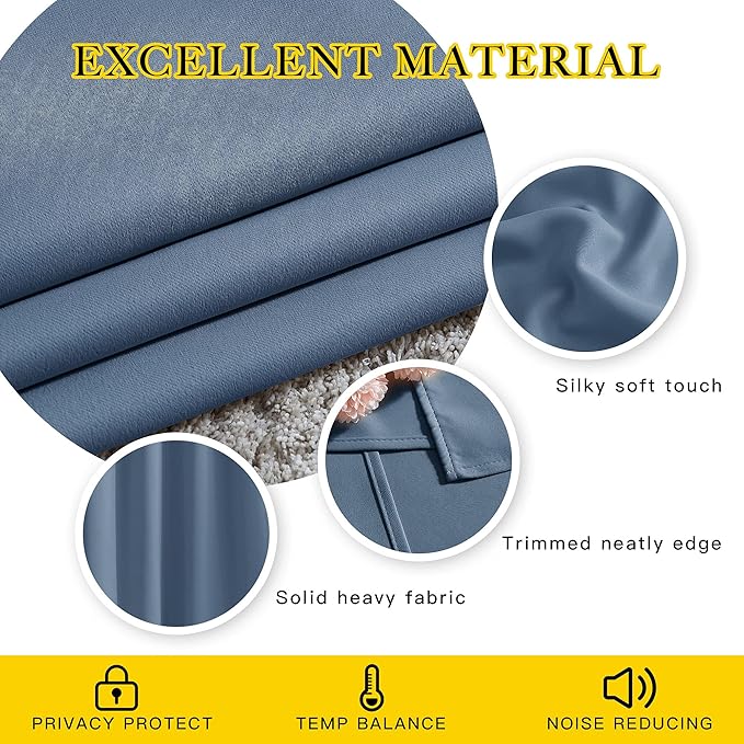 NICETOWN Stone Blue Curtains 84 inch Length 2 Panels, Grommet Thermal Insulated Window Treatments Light & Sound Reducing Drapes for Living Room/Bedroom, W46 x L84