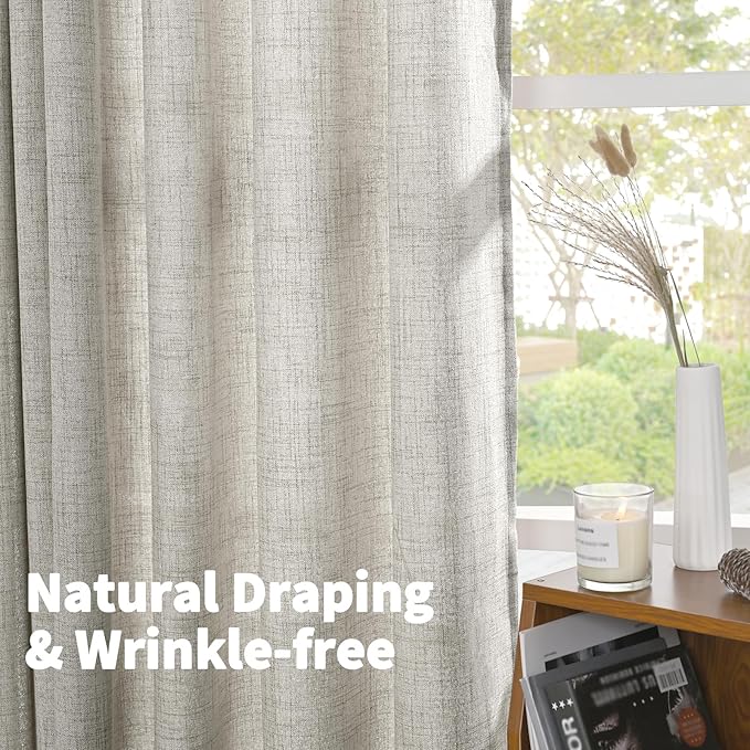 YoungsTex Dark Grey Linen Curtains 63 Inch Length for Living Room Windows, Textured Light Filtering Drapes with Bronze Grommet Privacy for Bedroom, 2 Panels, 52 X 63 Inch