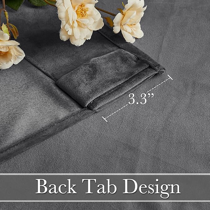 RYB Home Grey Velvet Curtains for Living Room - 84 inches Super Soft Luxury Back Tap Window Drapes Darkening Thermal Insulated Panels for Bedroom Sliding Door Dining Room, W52 x L84, 2 Pieces