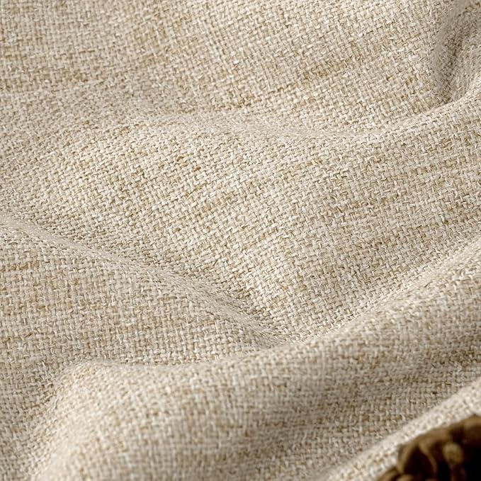 Beige 100% Blackout Curtains for Living Room 72 Inch Length 2 Panels Set, Thermal Insulated Light Blocking Polyester Linen Curtains for Bedroom, Bronze Grommet Boho Window Drape Each 52" Wide
