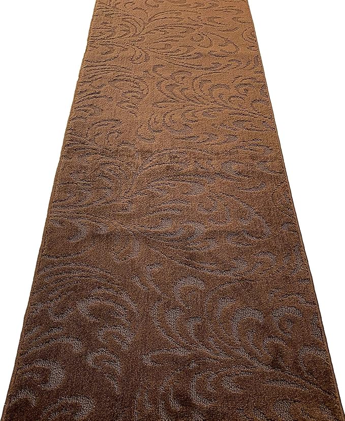 10 FT Long Non-Slip Washable Brown Carpet Runner Rug with Rubber Backing (26" X 10'), Custom Floor Mat for Kitchen Hallway Stairs Bedroom Bathroom Entryway, Your Choice of Length, Floral Pattern