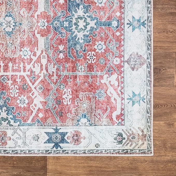 Bloom Rugs Washable Non-Slip 8' x 10' Rug - Red/Blue Traditional Area Rug for Living Room, Bedroom, Dining Room, and Kitchen - Exact Size: 8' x 10'
