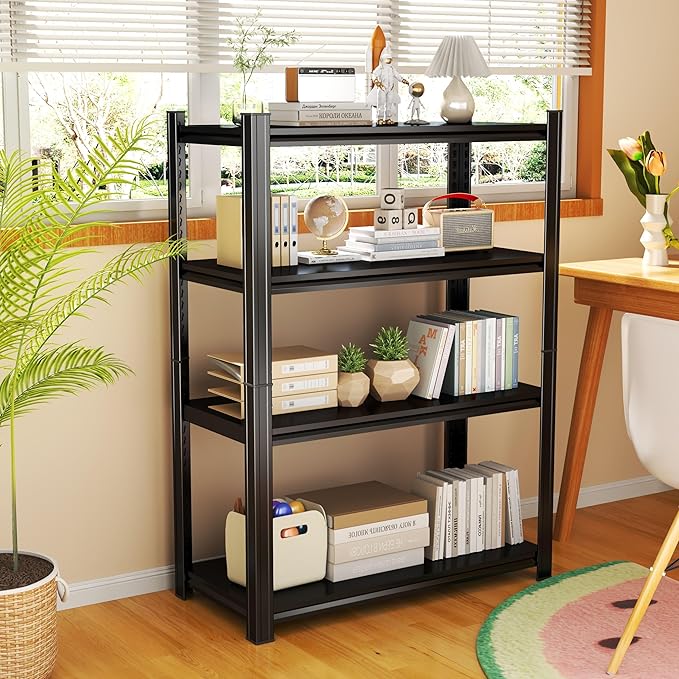 54'' Storage Shelves, Garage Metal Shelving Unit, Adjustable, Double-Layer Column with Reinforced Ribs, Heavy-Duty, Capable of Bearing 2400 lbs, Suitable for Garage, Warehouse, Kitchen Storage