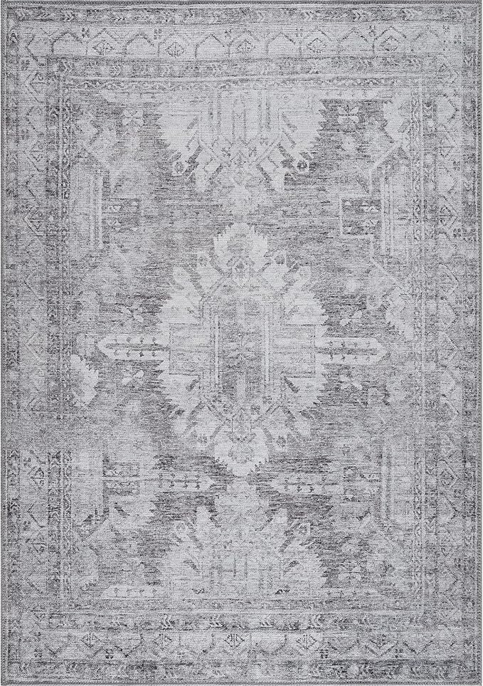 Bloom Rugs Washable 9' x 12' Rug - Ivory/Silver Gray Traditional Area Rug for Living Room, Bedroom, Dining Room, and Kitchen - Exact Size: 9' x 12'