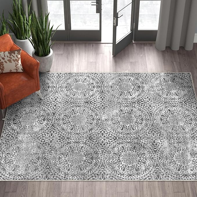 vivorug Grey Runner Rug 2x10 Machine Washable Rug with Non-Slip Backing, Ideal for Kitchen Hallway Entryway Laundry Room - Vintage, Durable, Easy Clean, Low Pile Carpet Runner