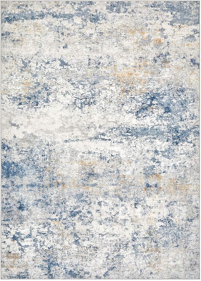 Area Rug Living Room Rugs - 6x9 Abstract Large Soft Indoor Washable Rug Neutral Modern Low Pile Carpet for Bedroom Dining Room Farmhouse Home Office - Blue