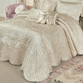 Touch of Class Portia Luxury Bedding | Soft Pearl | Premier Quilted Polyester Satin | Romantic Hand Guided Machine Quilted Scroll Design 3 Piece Set: King Oversized Bedspread and 2 King Shams