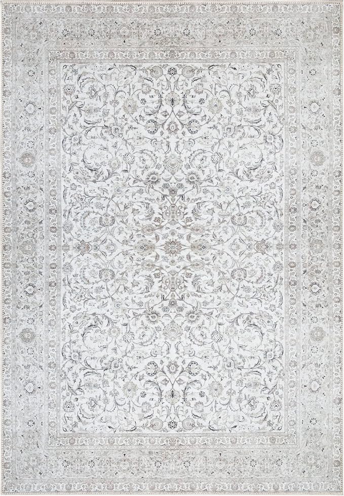 Bloom Rugs Washable Non-Slip 10x14 Rug - Beige/Off White Traditional Bordered Area Rug for Living Room, Bedroom, Dining Room, and Kitchen - Exact Size: 10' x 14'