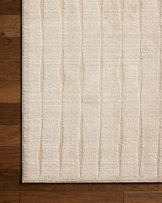 Loloi Chris Loves Julia Calvin Collection CLV-02 Ivory/Oatmeal 3'-6" x 5'-6" Accent Rug Checkered Neutral Soft Living Room Bedroom Carpet