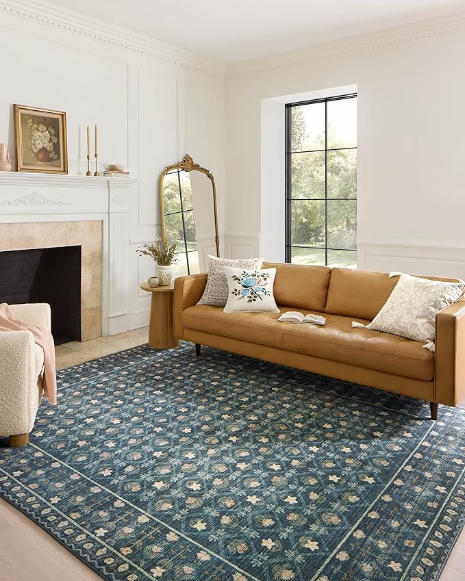 Loloi Rifle Paper Co. Eden Collection EDE-03 Lattice Indigo 2'-0" x 5'-0" Accent Rug feat. CloudPile™