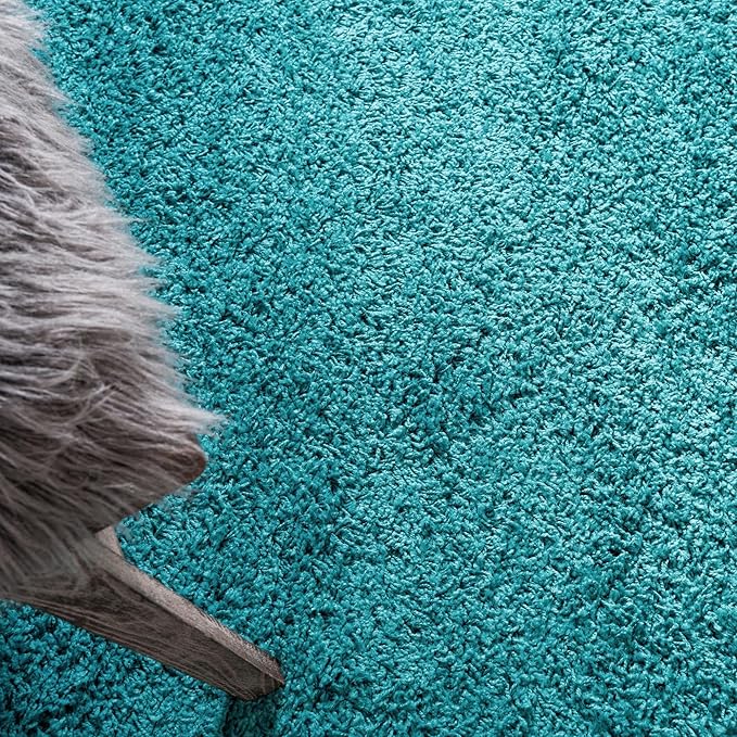 Unique Loom Solid Shag Collection Area Rug (5' 3" Round, Deep Aqua Blue)
