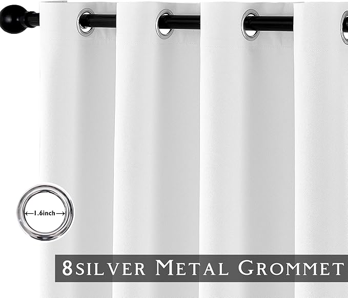 ChrisDowa 100% Blackout Pure White Solid Curtains 120 Inches Long 2 Panels for Bedroom Living Room,Farmhouse Room Darkening Thermal Insulated Soundproof Grommet Top Window Treatment Drapes,52x120