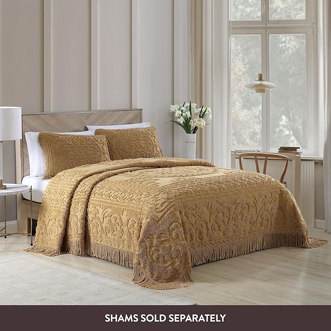 Beatrice Home Fashions Medallion Chenille Bedspread, Twin, Gold