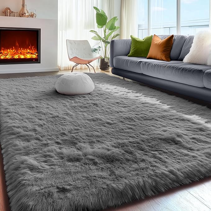 PAGISOFE 8x10 Living Room Rug Grey, Soft Large Rugs for Bedroom, Thick Shaggy Big Carpet, Plush Fur Kids Rugs for Playroom, Fuzzy Modern Area Rug for Classroom, Home Decor, Shag Indoor Fluffy Rug