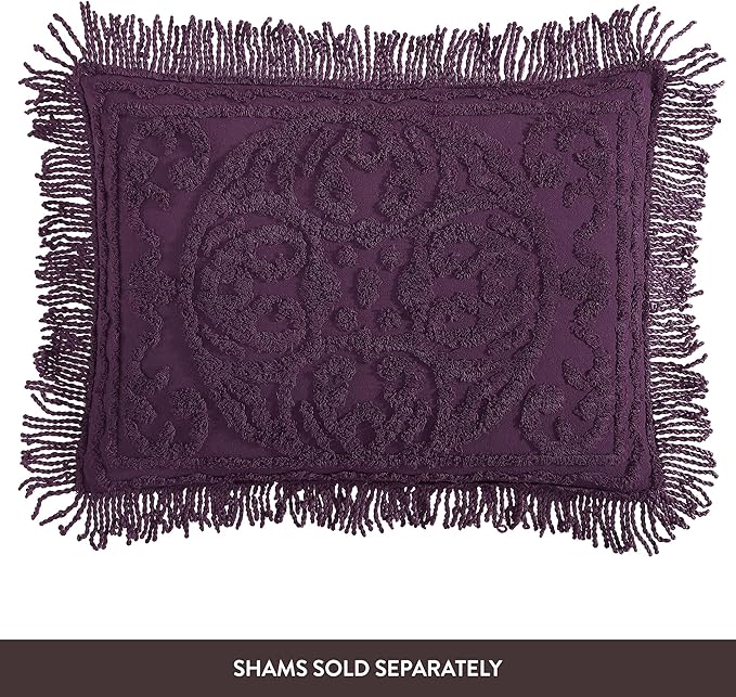 Beatrice Home Fashions Medallion Chenille Bedspread, Twin, Eggplant