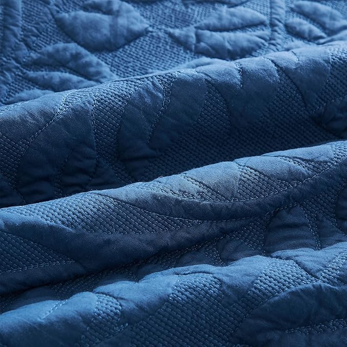 MarCielo 3-Piece 100% Cotton Oversized Bedspread Lightweight Quilt Coverlet Embroidery Farmhouse Bedding Set T0 (Midtone Blue, Twin (68"x86"))