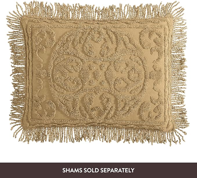 Beatrice Home Fashions Medallion Chenille Bedspread, Queen, Gold