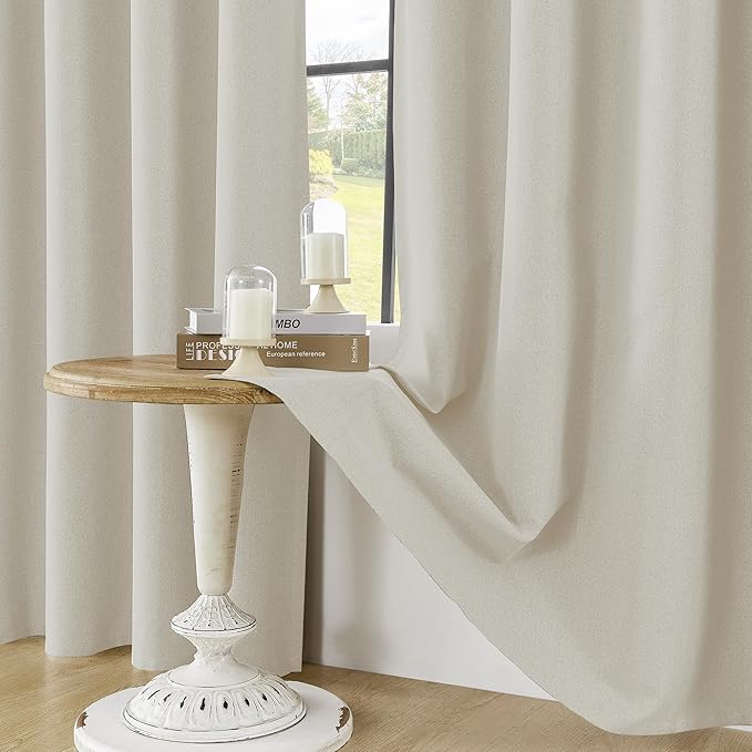 ChrisDowa 100% Blackout Birch Solid Curtains 90 Inches Long 2 Panels for Bedroom Living Room,Farmhouse Room Darkening Thermal Insulated Soundproof Grommet Top Window Treatment Drapes,52x90