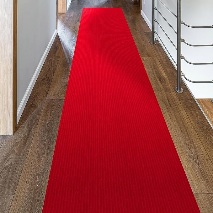 Ottomanson 2'7" x 32' Hallway Runner with Scraper Pile Extra Durable Non-Slip Rug Mat for Indoor & Outdoor Use - Ideal for Kitchen, Entryway, Patio & Garage - High-Traffic Carpet, Red