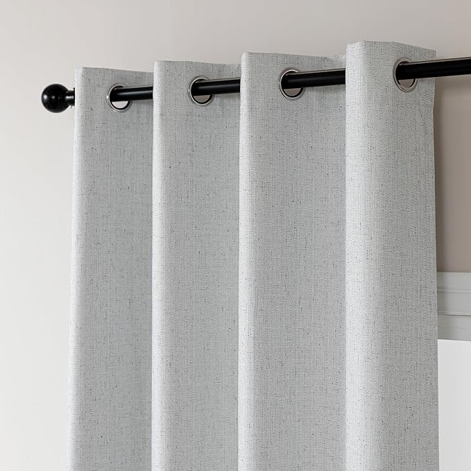 Amazon Basics Faux Linen Blackout Curtains for Bedroom and Living Room, 2-Piece Set with Grommets, 52" W x 95" L, White