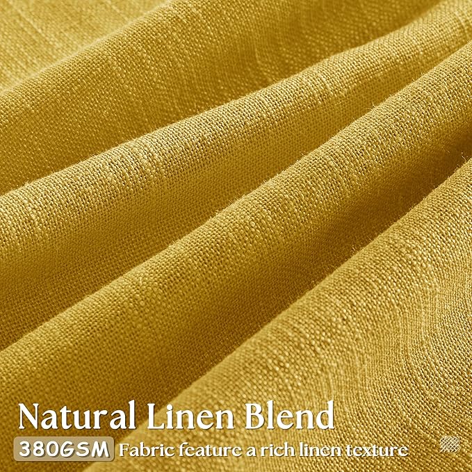 Mustard Yellow Pinch Pleated Linen Curtains 45 Inch Length 2 Panels Set for Bedroom Dining Room Kitchen Semi Sheer Linen Boho Retro Farmhouse Small Window Curtains 45 Inches Long Harvest Gold Yellow
