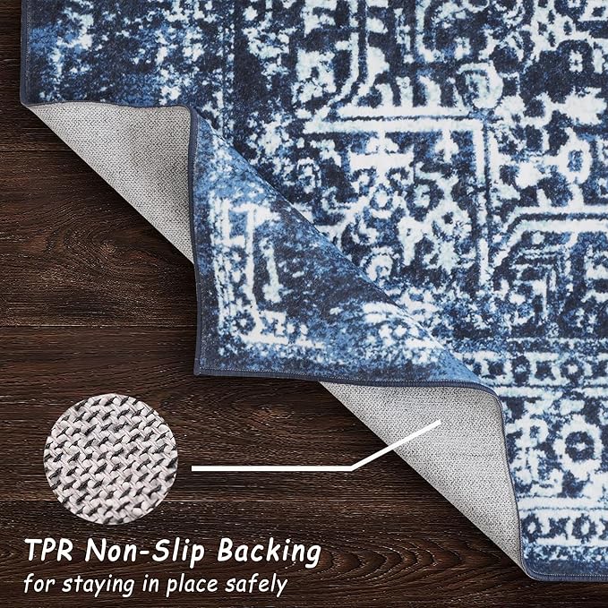 vivorug Runner Rug 2'x7' Vintage Washable Non-Slip Runners for Hallways Kitchen Entryway Laundry Room Carpet Hallway Runner Navy Blue