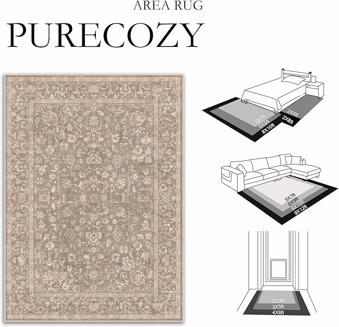5x7 Deep Brown Area Rug Non Slip Vintage Living Room Distressed Machine Washable Carpet Traditional Indoor Bedroom Deep Brown Retro Floral Accent Throw Rug for Office Kitchen Dorm Dining Room