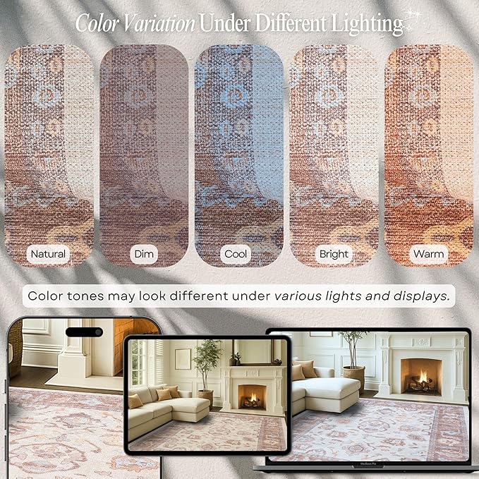 Fame Rugs Brown Modern Oushak Rug 8x10, Vintage Turkish Colorful Oriental Washable Antique Inspired Large Area Rugs, Luxury Living Room Bedroom (383BB, 7'6 x 10')