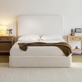 Queen Size Upholstered Bed Frame, 52" High Headboard Wingback Bedframes, Canter Tall Headboard Floor Platform Beds, No Box Spring Needed No Noise/Easy Assembly/Minimalist, Pearl White Chenille