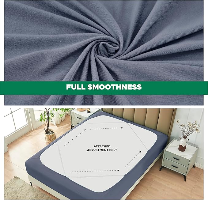 Biscaynebay Decorative Box Spring Cover Full & Full XL Size, Dark Grey Luxurious Jersey Knitting Stretchy Wrap Around 4 Sides Bed Skirt for Home/Hotels, Easy Fit Wrinkle & Fade Free Machine Washable
