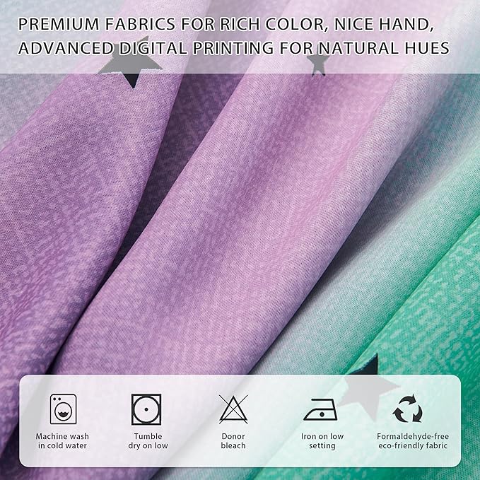 XiDi Grey Kids Curtains for Bedroom, Nursery Bedroom Blackout Curtain, Childs Room Decor Purple Green Curtains, Girls Curtains 72 inchs Long 52 inches Wide 1 Panel