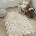 Taupe 3x5 Entryway Rug Vintage Area Carpet Indoor Office Washable Door Mat Entrance Small Low Pile Traditional Distressed Retro Accent Throw Rug Non Slip Kitchen Bathroom