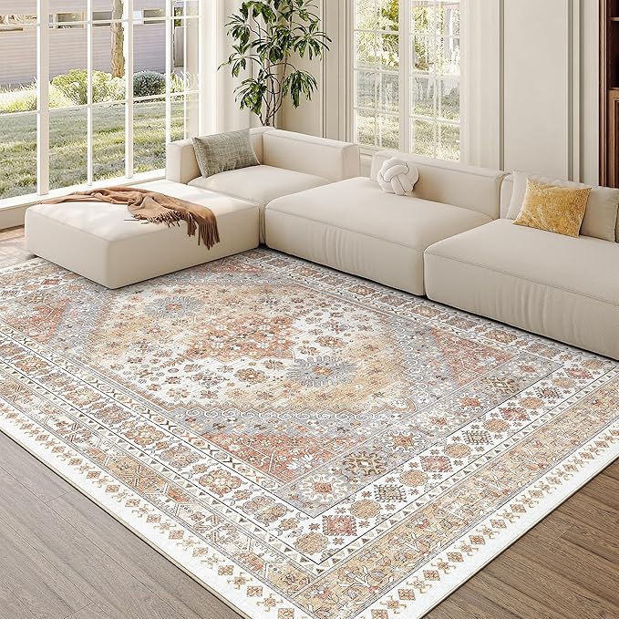 zesthome 5x8 Area Rugs - Ultra-Thin Washble Rug, Stain Resistant Anti Slip Backing Rugs for Living Room,Bedroom, Vintage Home Decor Area Rug (Orange,5'x8')