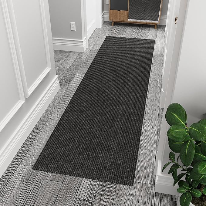 Ottomanson 2' x 7' Hallway Runner with Scraper Pile Extra Durable Non-Slip Rug Mat for Indoor & Outdoor Use - Ideal for Kitchen, Entryway, Patio & Garage - High-Traffic Carpet, Black