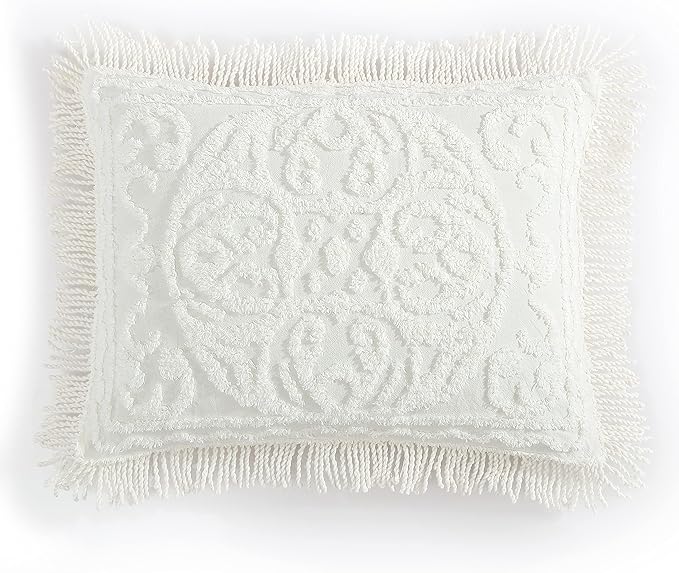 Beatrice Home Fashions Medallion Chenille Bedspread, King Sham, Ivory
