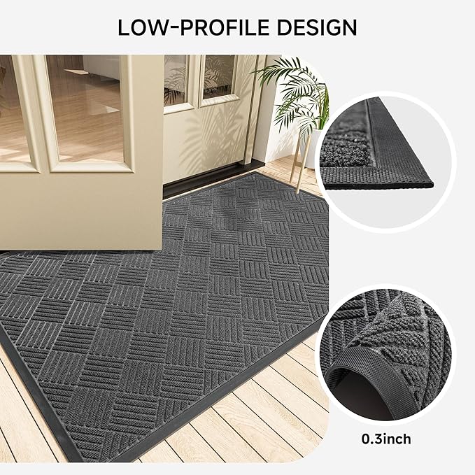 Front Door Mat, Heavy Duty Indoor Outdoor Doormat, 72" x 24" Low Profile Outdoor Mats for Home Entrance, Stain and Fade Resistant Welcome Mat Ideal for High Traffic Area, Diamond Grey