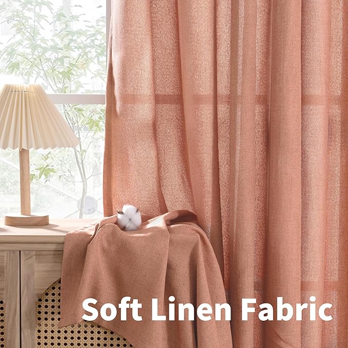 YoungsTex Rust Terracotta Linen Curtains 80 Inch Length, Burnt Orang Light Filtering Drapes with Bronze Grommet Privacy for Farmhouse Bedroom Living Room Windows, 52 x 80 Inch, 2 Panels