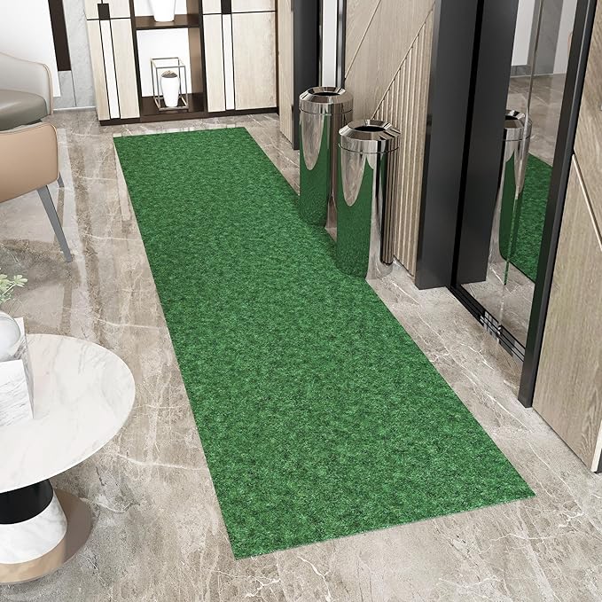 Ottomanson 2'7" x 19' Hallway Runner with Scraper Pile - Extra Durable Non-Slip Rug Mat for Indoor & Outdoor Use - Ideal for Kitchen, Entryway & Garage - High-Traffic Carpet, Green