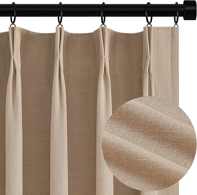 Topfinel Extra Long Total Blackout Linen Curtains 108 Inches Long for Living Room Large Window with Hooks Rings, Pinch Pleated Cold Blocking Acoustic Heavy Taupe Track Curtains 2 Panels 9 FT