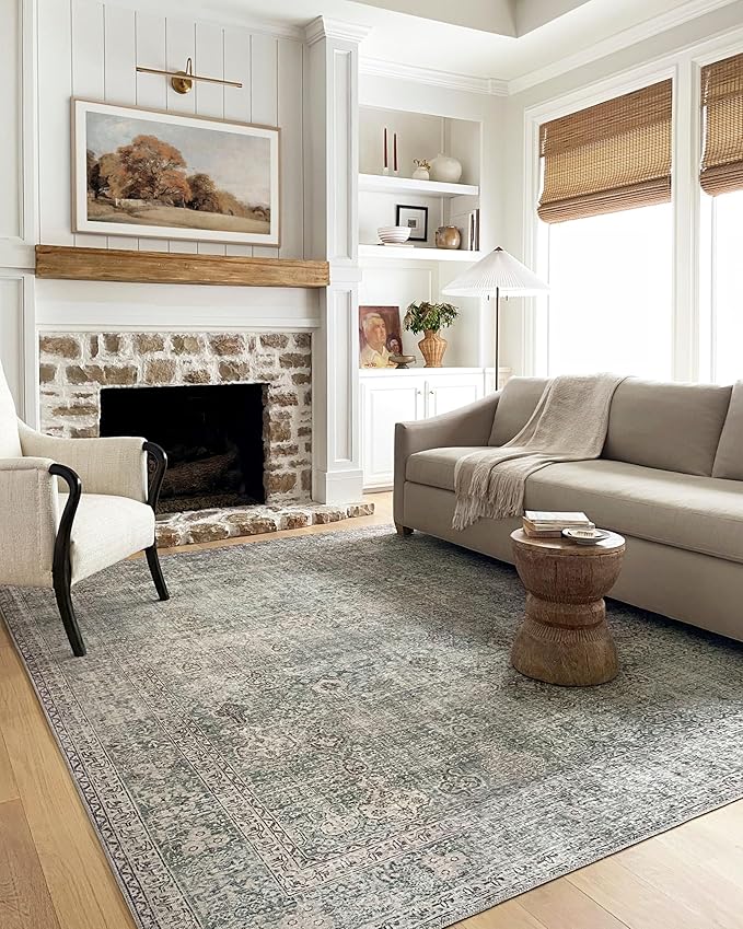 Loloi Chris Loves Julia Jules Collection JUL-08 Emerald/Antique Ivory 9'-6'' x 14', .13" Pile Height, Area Rug