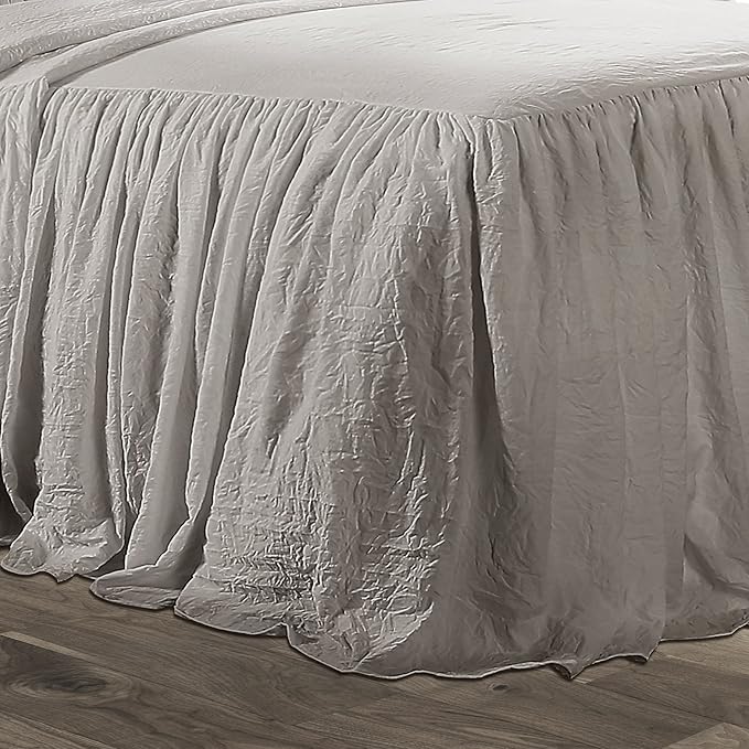 Lush Decor Ruffle Skirt Bedspread Set - 3-Piece Luxurious Farmhouse Bedding - Elegant Ruffle Detail - Timeless Style - Soft Lightweight Sheets - King, Grey
