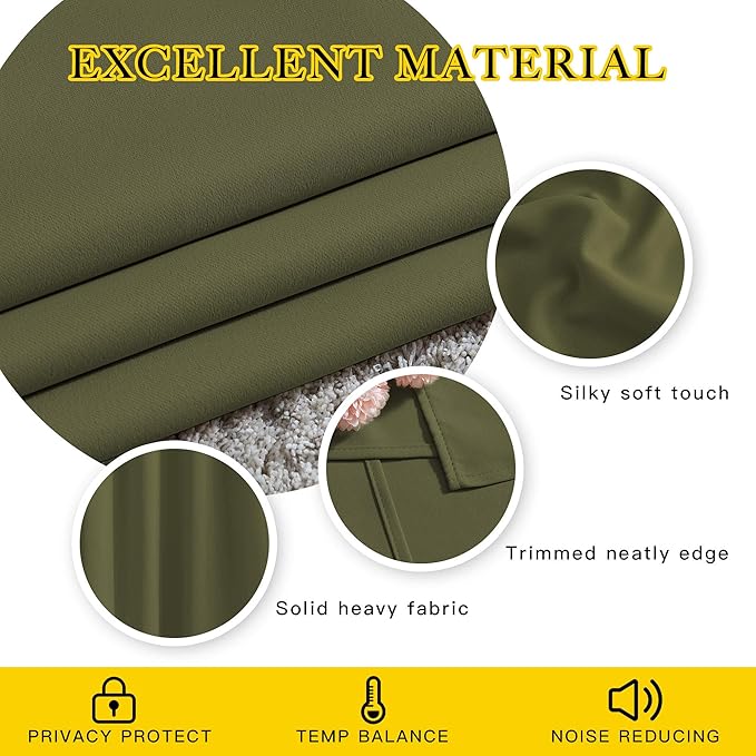 NICETOWN Room Darkening Curtains Extra Long 110 Inches, Grommet Thermal Insulated Weighted Window Treatments for Living Room/Farmhouse, W66 x L110, Olive, 2 Panels