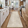 Light Brown Runner Rug 2'6"x14' Washable Carpet for Hallway Kitchen Vintage Distressed Non Slip Indoor Retro Floral Bedroom Accent Throw Long Rug Bathroom Office Laundry Dining Living Room