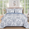 WONGS BEDDING Quilt King Size, Blue Quilt Bedding Set with 2 Pillowcases, Botanical Quilt for King Bed, Soft Microfiber Lightweight Coverlet Bedspread for All Season (110"×90", 3 Pieces)
